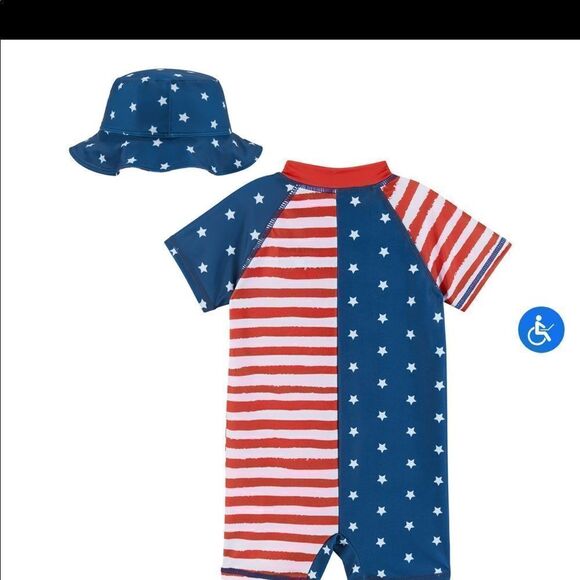 Andy & Evan Baby Boy Stars & Stripes Swim Romper July 4 - Picture 4 of 5